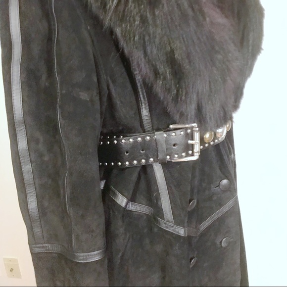 Vintage Black Suede Coat with Fur Shawl Collar XL Skijor STYLE - Picture 4 of 11